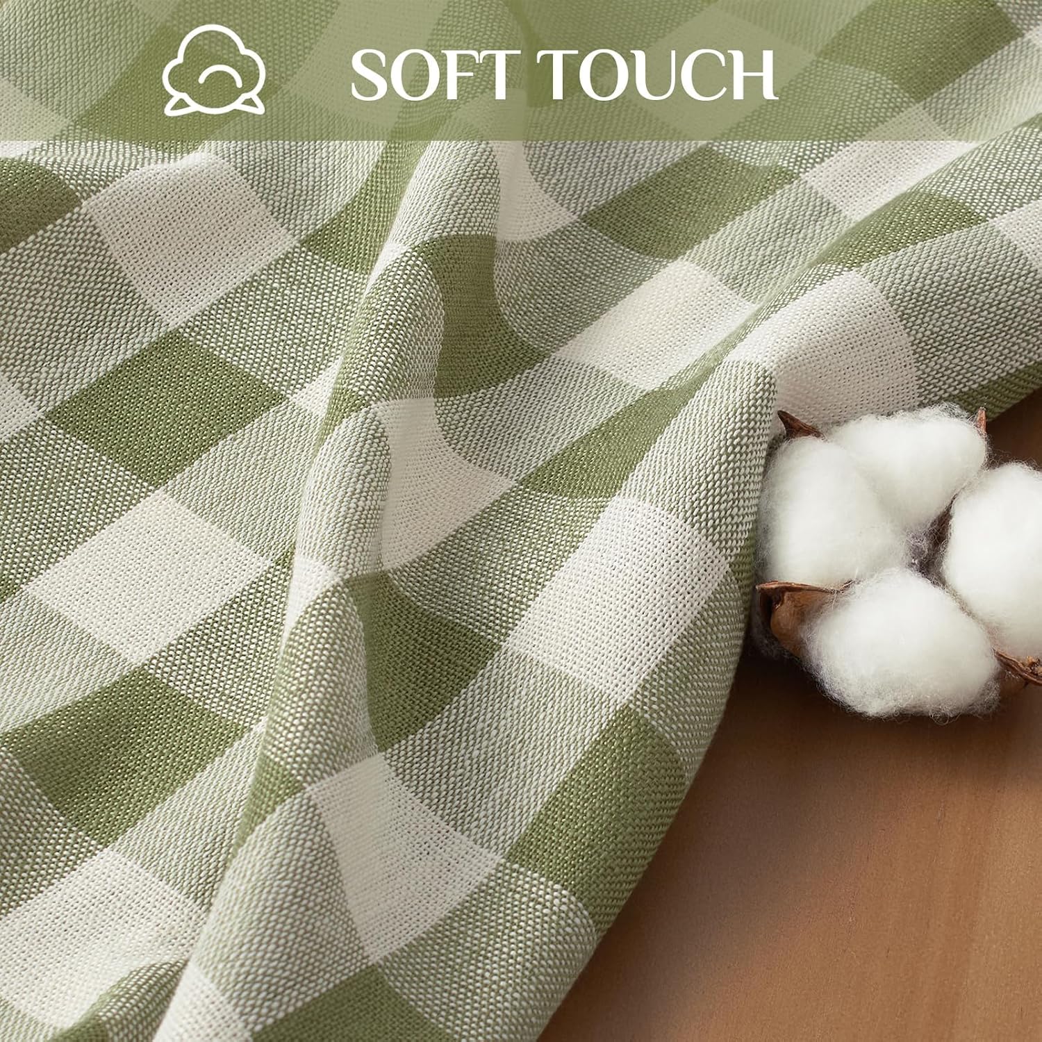 Sage Green Gingham Tablecloth with Tassel - Image 4