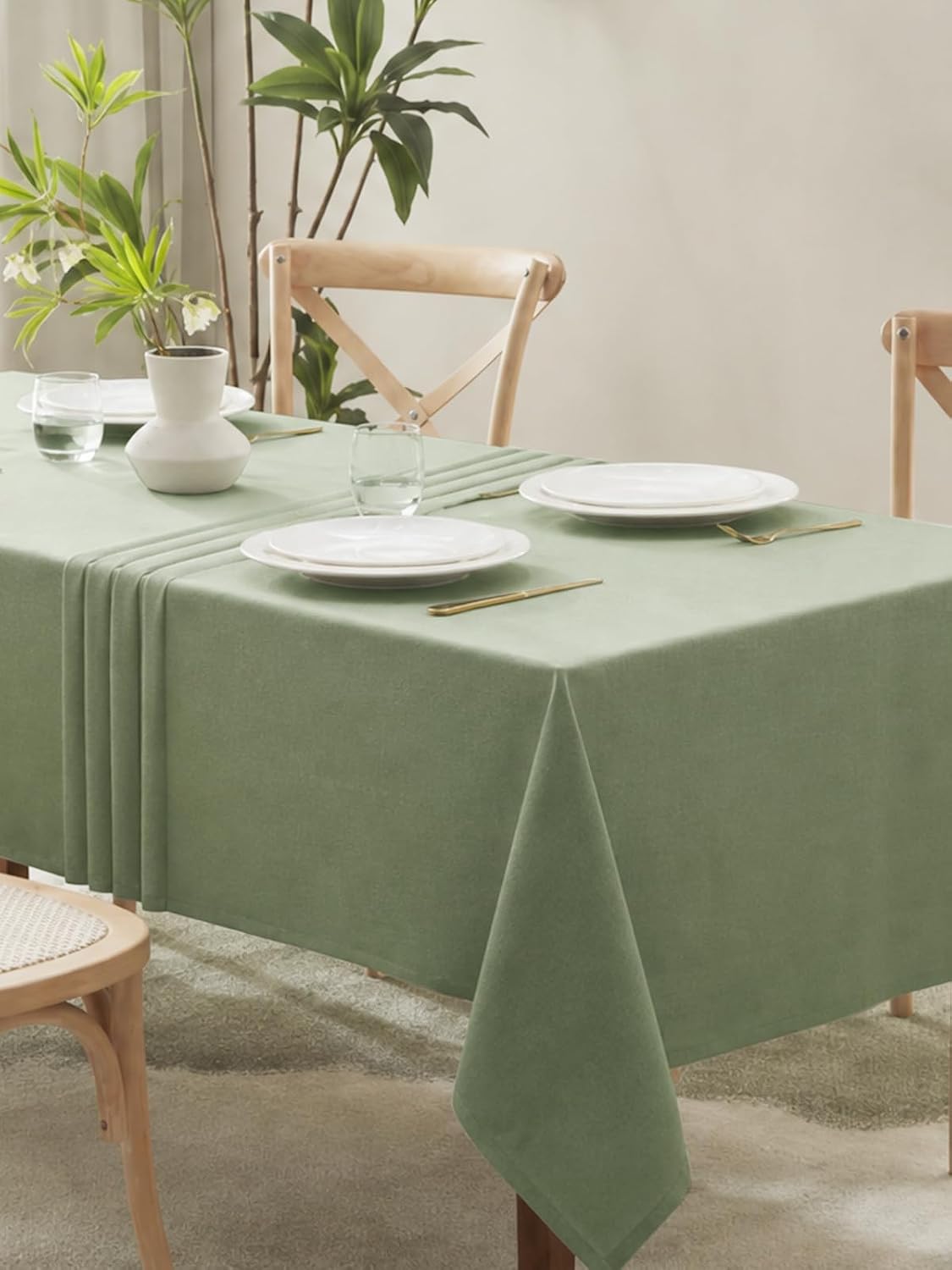 Sage Green Linen Tablecloth, 52 x 70 Inch - Image 4