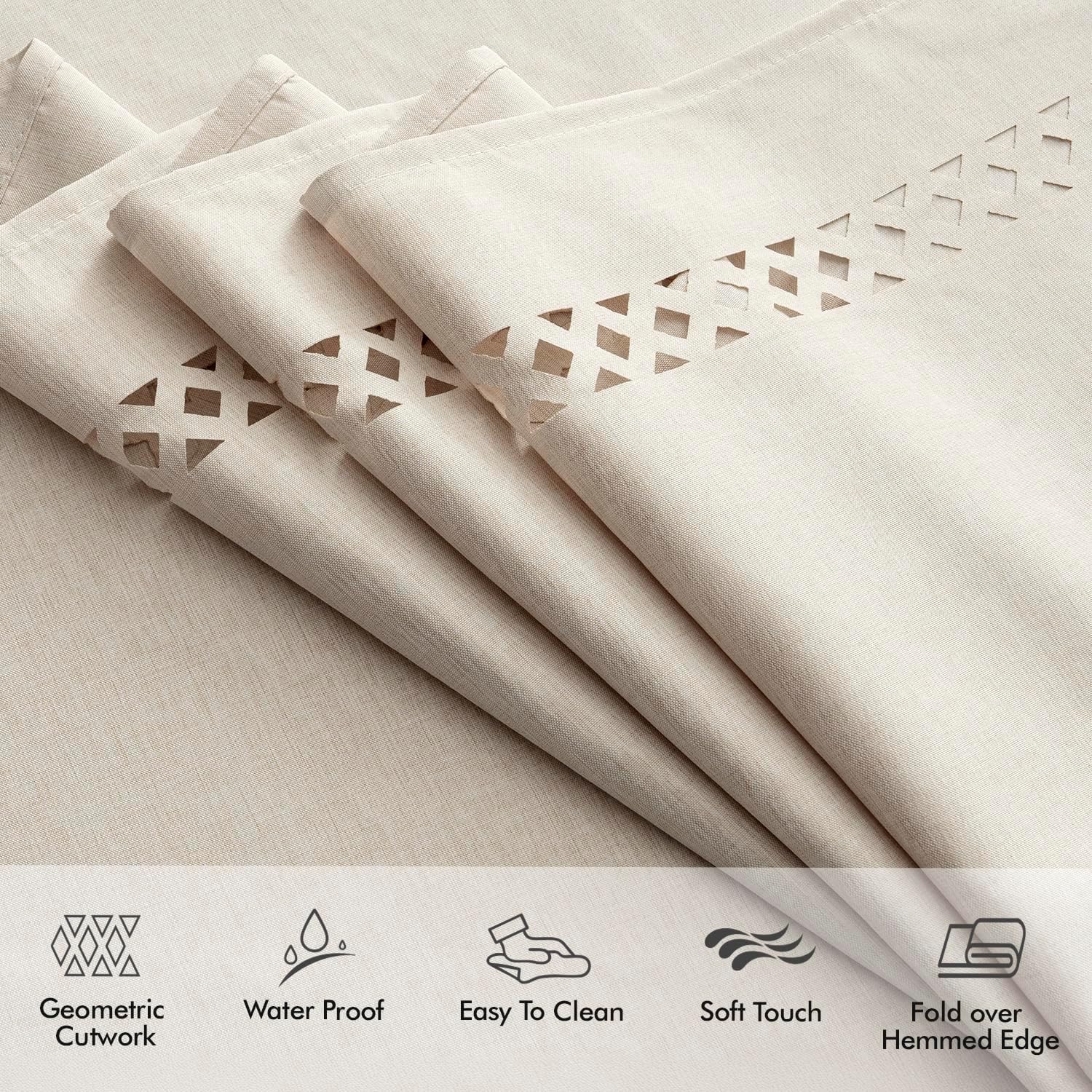 Beige Rectangle Tablecloth with Cutwork Detail - Image 4