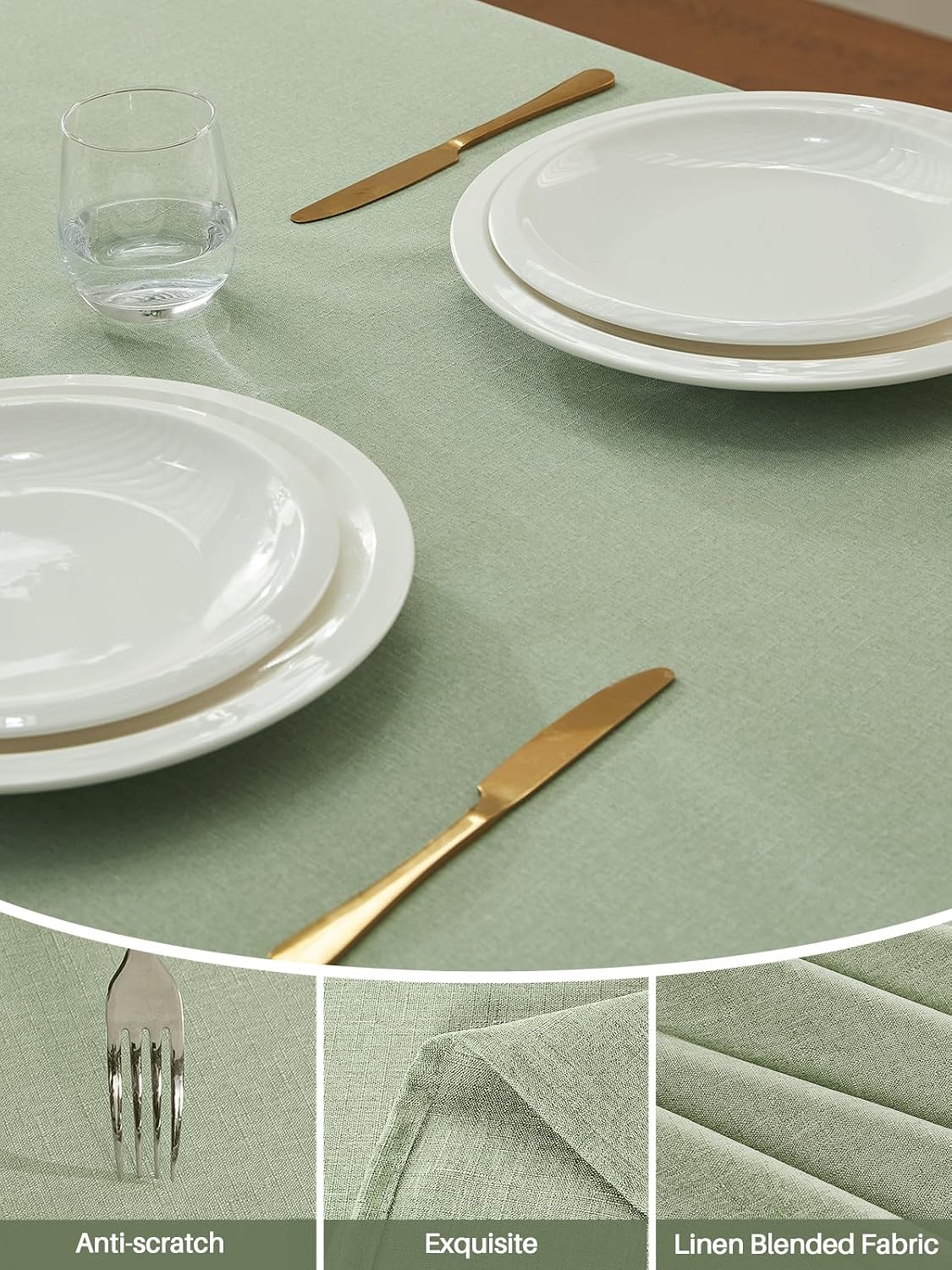 Sage Green Linen Tablecloth, 52 x 70 Inch - Image 3