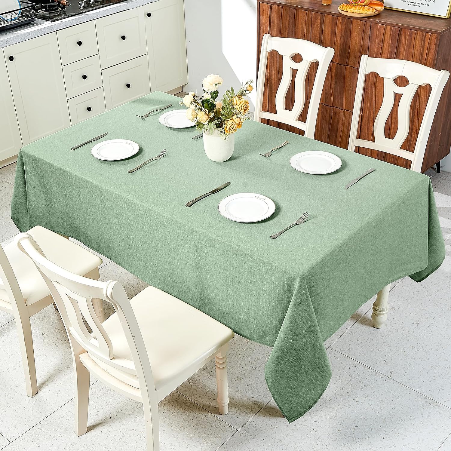 Sage Green Linen Tablecloth, 52 x 70 Inch - Image 8