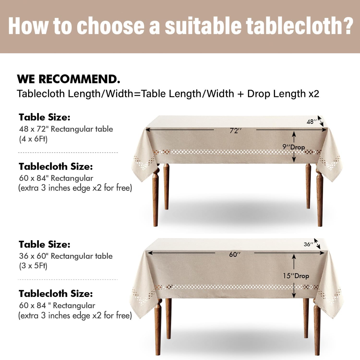 Beige Rectangle Tablecloth with Cutwork Detail - Image 5