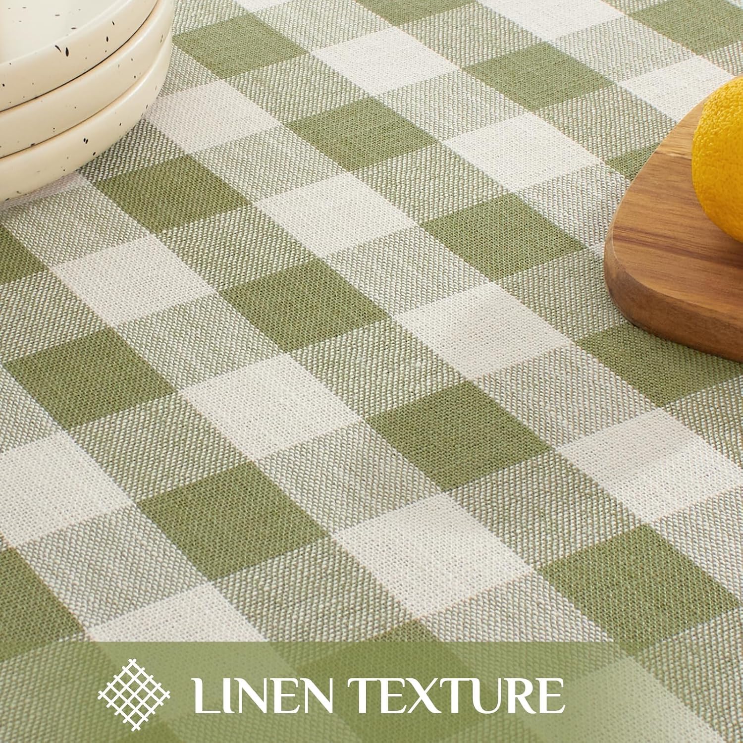 Sage Green Gingham Tablecloth with Tassel - Image 6