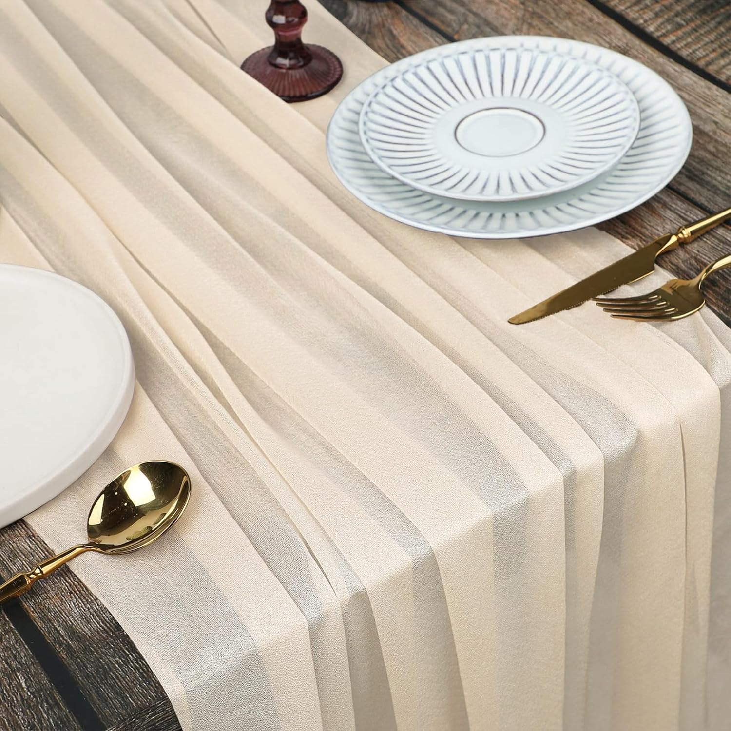 Chiffon Table Runner, Light Champagne - Image 2