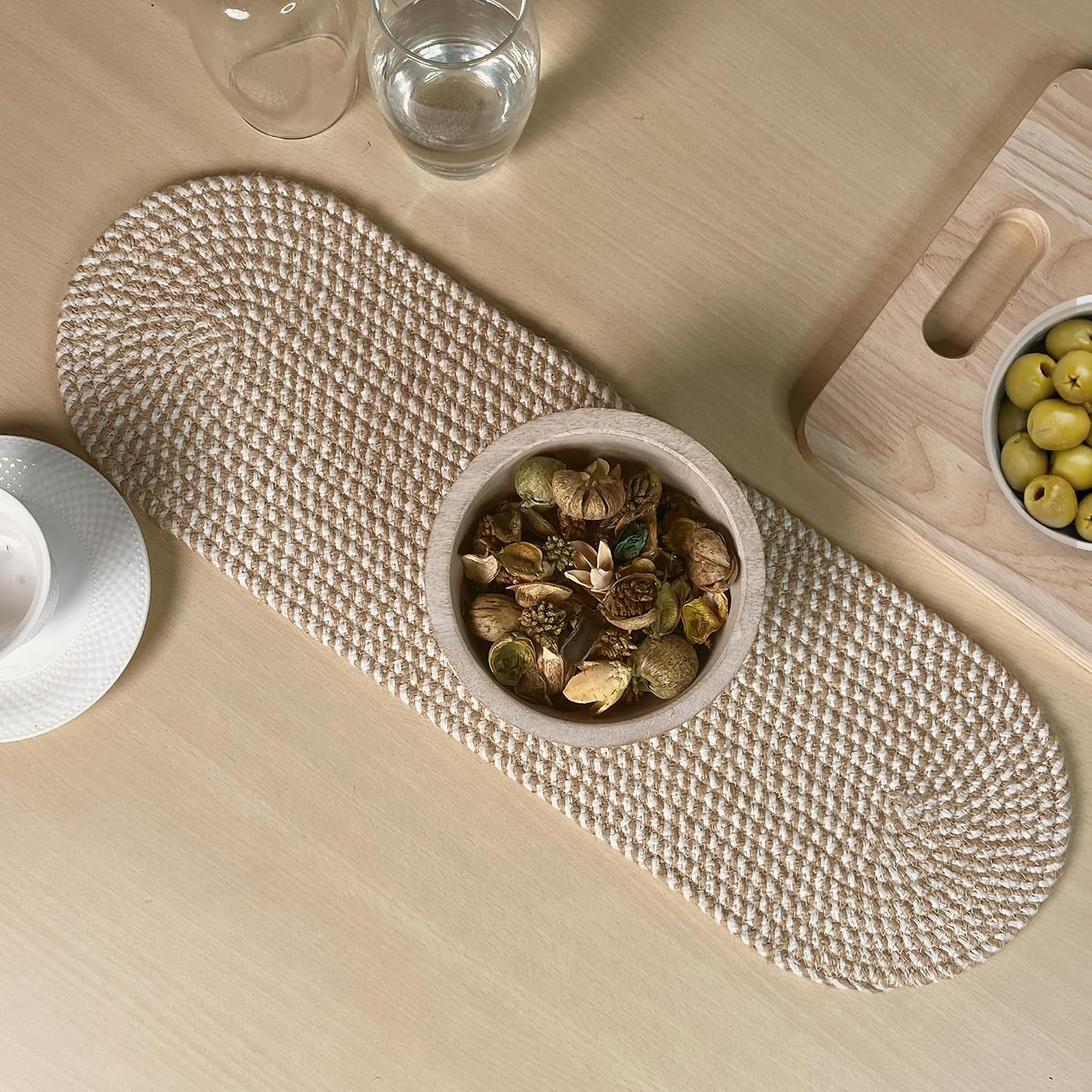 Oval Jute & Cotton Table Runner - Image 2