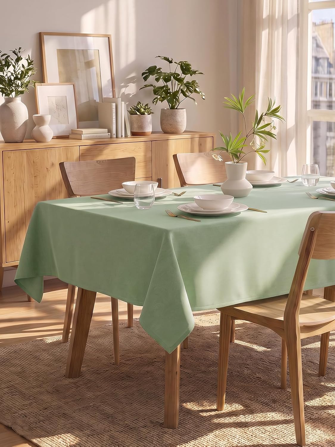 Sage Green Linen Tablecloth, 52 x 70 Inch - Image 7