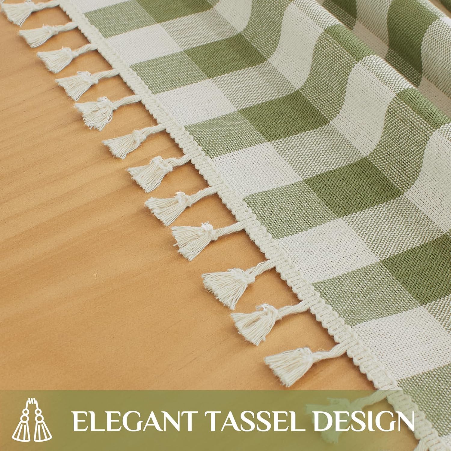 Sage Green Gingham Tablecloth with Tassel - Image 5