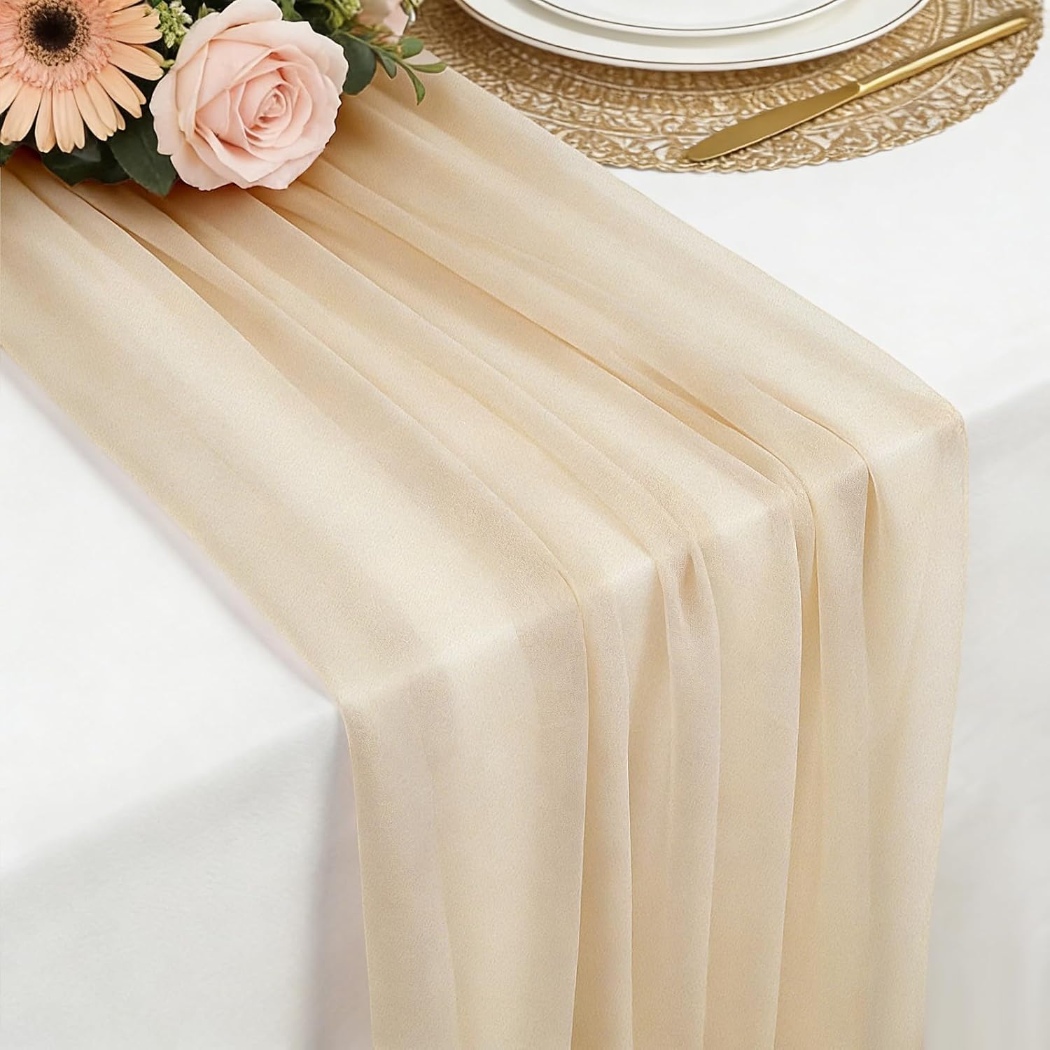 Chiffon Table Runner, Light Champagne