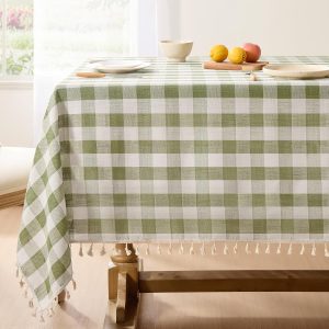 Sage Green Gingham Tablecloth with Tassel